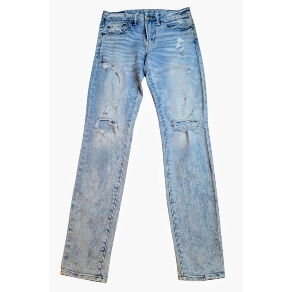 American Eagle Outfitters Airflex Jeans Mens 28x32 Blue Faded  Skinny Distressed